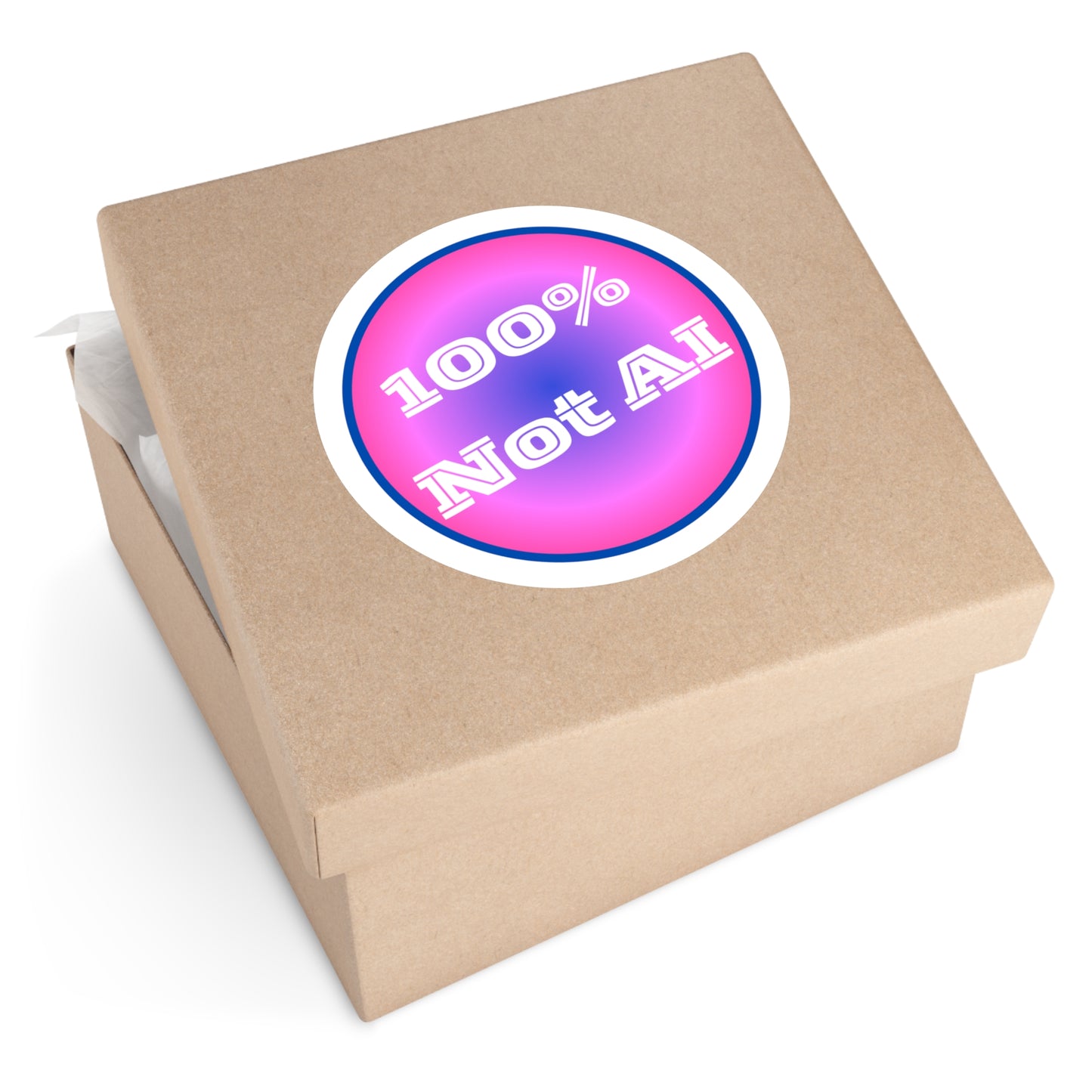 100% Not AI Pink Round Sticker (Indoor/Outdoor)