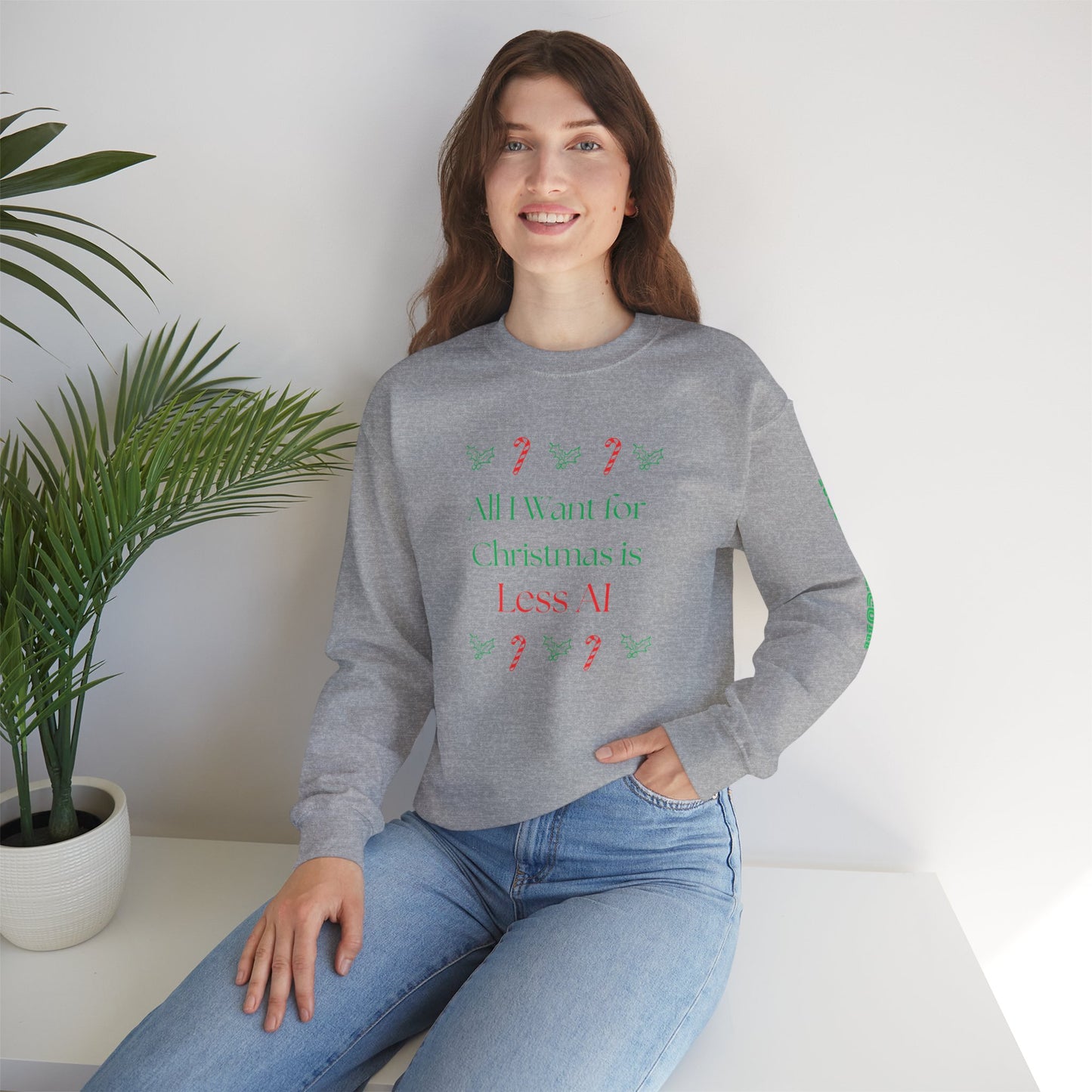 Less AI Holly Jolly Crewneck Sweatshirt